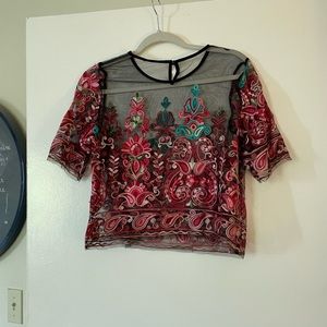 Black floral sheer crop top